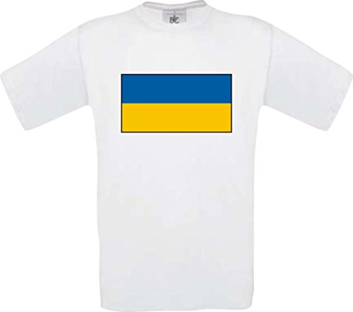 Uni T-Shirt Ukraine Ländershirt mit Wunschnamen und Nummer, Farbe weiss, Größe L