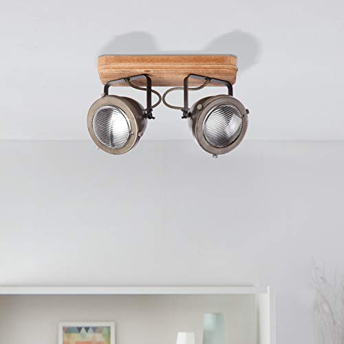 Barra de foco, 2 focos, 2 bombillas GU10 máx. 5 W, metal y madera