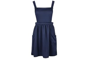 Fashion Star Womens Sleeveless Side Pockets Pinafore Cross Back Flared Skater Mini Dress Dungaree