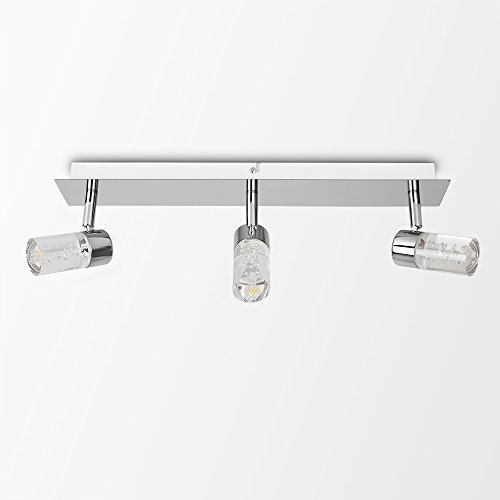 Modern 3 Way Straight Bar Silver Polished Chrome Bathroom Ceiling Light with Bubble Effect Glass Cylinder Shades - IP44 Rated - Image 4