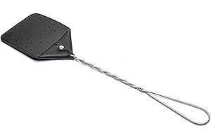 Tianbi Matamoscas de piel sintética, 20,4 € resistente matamoscas con mango de hierro duradero, matamoscas de piel con agujero para colgar, matamanos extendidos para el hogar al aire libre