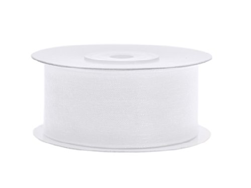 SiDeSo® 0,12€/m Chiffonband weiß 25m x 38mm Organzaband Hochzeit Dekoband Geschenkband Antennenband Schleifenband