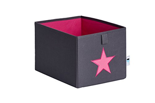 STORE,IT 671855 Kleine Ordnungsbox offen, grau mit Pinkem Stern, Polyester, Grau/ pink, 29 x 22 x 19 cm