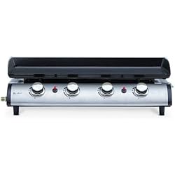 Alice's Garden Plancha au gaz 4 Feux - Porthos 4 brûleurs - 10 KW, Barbecue, Cuisine extérieure, Grande Plaque émaillée, INOX