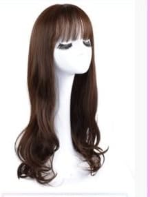 Wig long hair straight hair - long curly hair in the long hair - South Korea air bangs wig sets (chocolate)