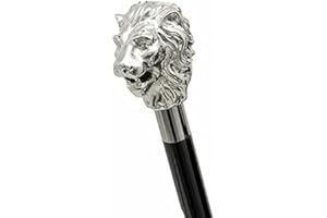 Samara Nautical Bastone da passeggio per uomo e donna, in metallo massiccio e legno naturale (testa di leone argento)