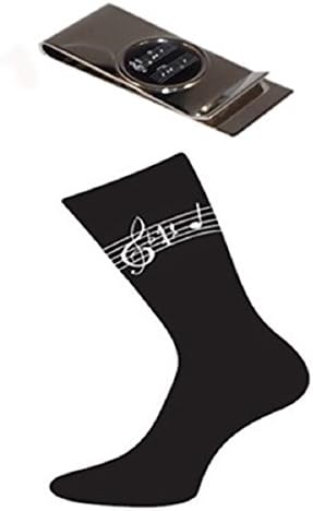 Pair of Sheet Music Design Cotton Rich Socks &amp; Money Clip