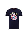 großer Logo-Print vorne FC Bayern München T-Shirt Logo Navy, Fanshirt mit großem FCB-Emblem, L
