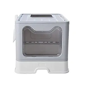 Mairuker Top Entry Cat Litter Box with Lid,Foldable Cats Litter Tray with Top Entry Pet Toilet with Scoop, Large Inside Room Pet Kitty Litter Box Litter Pan Cat Potty [Gray]