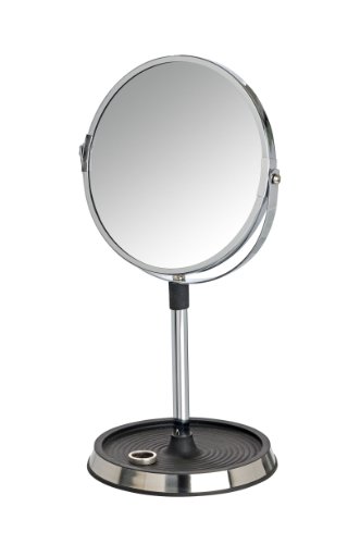 WENKO 20282100 Kosmetikspiegel Cori – Standspiegel, Soft-Touch Oberfläche, Spiegelfläche ø 16cm, 300% Vergrößerung, Stahl, 18.5 x 33.5 x 15.5 cm, Chrom - 2