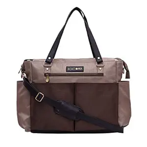 BOHO MIA Polyester, PU Diaper Bag/Organizer Large Capacity Hand Bag Convertible to Both Tote and Messenger Style (Beige)