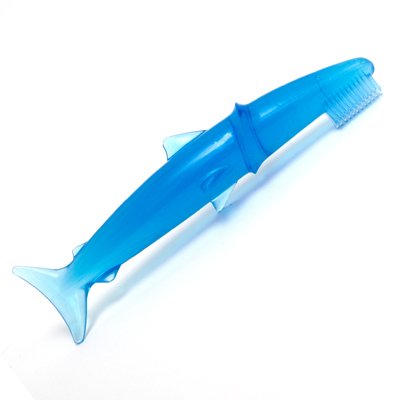 Chewable Baby Toothbrush ~ Silicone Toddler Teether (Blue Sharky Brush)