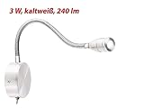 Lunartec LED-Bett- & Lese-Leuchte mit Schwanenhals, Wandmontage, 3 W, kaltweiß - 2