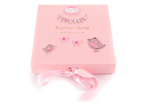 Personalised Baby Girl's Birth Keepsake Memory Trinket Box PINK Birds New design