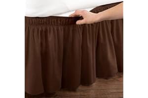 POIUYT Bettrock Bettvolant 200x200/180x200 Wrap Around Style Einfache Passform, Queen-Size-Bett, 45 cm Tief, 3-Seitige Abdeckung Geraffter Stil leicht anzubringen (Color : Brown, Size : 200 * 200+45cm)