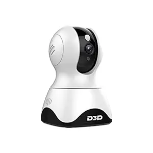 D3D CCTV Camera WiFi with Home Security Alarm System | 1080P 2 0Mp (Full HD) Wireless 360 View | Up to 30 Ft Night Vision | Micro SD Card Slot 8X Zoom | Works with Alexa (F1-362C) White