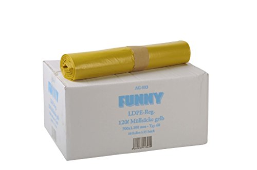 Funny LDPE-Regenerat Müllsäcke, gelb, gerollt, 120 l, Typ 60, 1er Pack (1 x 250 Stück)