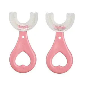 LandVKs U Shaped Toothbrush for Kids Manual Whitening Toothbrush Silicone Brush Head for Kids Children Infant Toothbrush For 2-6 Years Mouth-Cleaning (Pink, Pack of 2)