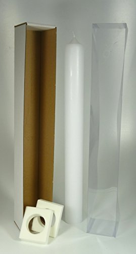 Kommunion - Taufkerze 40 X 4 cm - mit Klarsichtkarton und Schaumstoffringen -8620- Stumpenkerze 40x4 mm weiß - Kerzenrohling 400x40 mit Dornloch zum Verzieren und Basteln
