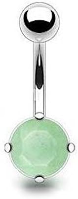 1 x Jade Semi Precious Prong Set Stone Non Dangle Belly Bar Piercing 10mm Thickness 1.6mm Length Surgical Steel