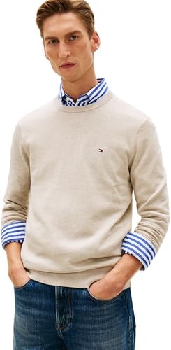 Tommy Hilfiger Essential Ssnl Cotton Crew Neck Mw0mw39999 Pullover, Khaki (Sandalwood Heather), XL Uomo