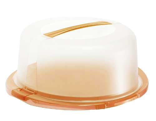 Rotho 1720102217 Tortenglocke Kuchenbutler Cool und fresh aus Kunststoff PP, ideal zum Transportieren Kühlen von Torten, mit Tragegriff Kühlkissen, circa 38 x 34 x 16 cm, transparent / orange