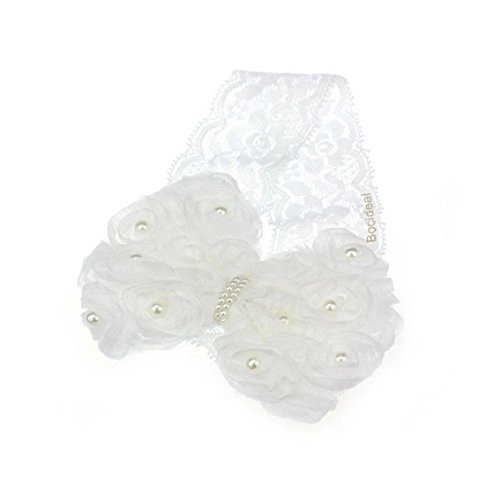 Bocideal 1PC Baby Girls Kids Pearl Headband Bow Lace Headband Flower Headwear (White)