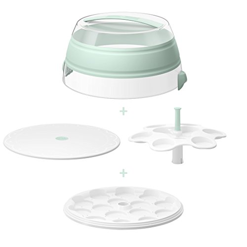 Emsa 514568 Faltbarer Partybutler mit Etagere, Höhe 15.5 cm, Ø 30 cm, Mint/Transparent, myBAKERY Plus - 2