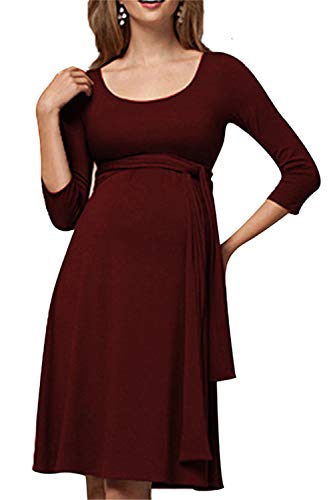 Preisvergleich Produktbild Swallowuk Damen Umstandskleid Schwangerschaft Kleid Gerafften Stillkleid Diskretes Stillen Stretchkleid (M, Weinrot)