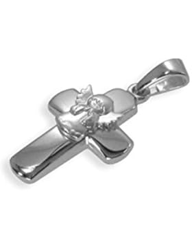 Kreuz mit Engelchen für Taufe und Kinder echt Sterling Silber 925 (Art. 203032) GRATIS-SOFORT-GRAVUR