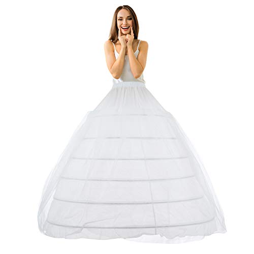 Preisvergleich Produktbild LONGBLE Reifrock Brautkleid Petticoat Unterrock, Tüll Reifrock Krinoline - 6 Reifen verstellbar Underskirt Damen lang Unterröcke für Hochzeitskleider Ballkleider Abendkleider Promkleider