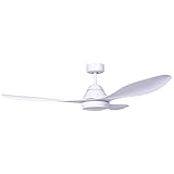 Este ventilador de techo de color blanco es apto para techo inclinado.