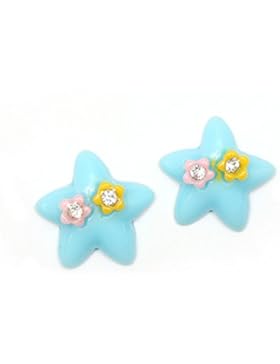 Idin Ohrclips - Blaue Sterne mit Blumen und Strasssteinen (ca. 20 x 20 mm)