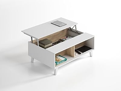Aucune ZAIKEN PLUS Table basse scandinave blanc brillant et décor chene - L 100 cm