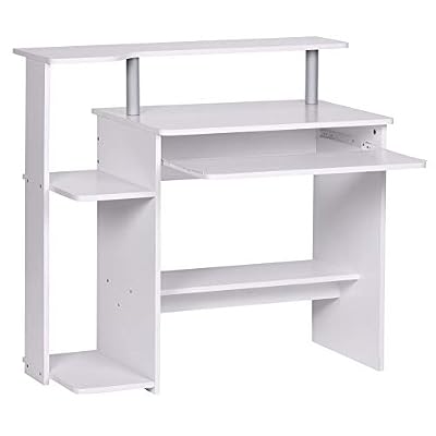 FineBuy Table de Bureau 94 x 90 x 48 cm Blanc Table de Bureau pour Ordinateur | Table PC avec extrait de Clavier | Bureau d'ordinateur Table d'ordinateur | Table d'ordinateur Portable
