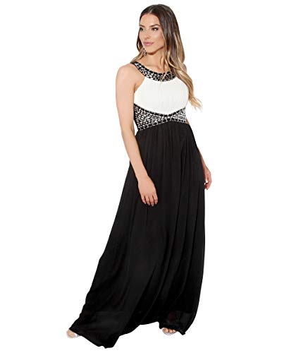 KRISP Robe Soirée Femme Forte Longue Chic Elégante Pas Cher Grande Taille Cocktail Sexy, 5274-WHTBLK-14, (Blanc/Noir (5274), 42 EU (14 UK))