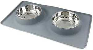The DDS Store Dog Bowls for Small Dogs - Dog Food and Water Bowl Include Stainless Steel Puppy Bowls for Small Dogs or Cats - Small Dog Bowls with Silicone Mat and Dish Holder - Easy Cleanup (Grey)