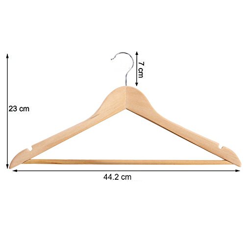 logei® 20 Stück Holz Kleiderbügel Holzbügel Garderobenbügel mit Hosenstange Rutschfest Natur gut Qualität - 6