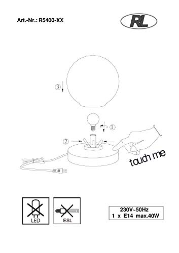 Reality Leuchten Tischleuchte Kugellampe / 3-Stufen Touch Me Dimmer / Glas weiß / ø 12 cm H: 15 cm / rost R5400-24 - 3