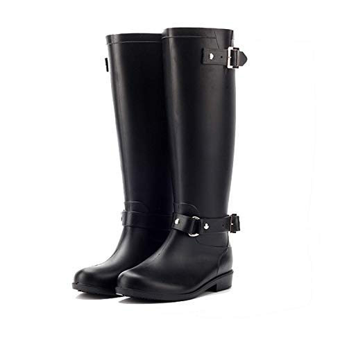 AONEGOLD Bottes de Pluie Femme Wellington Boots Imperméable Ajustable Boucle Zip Bottes en Caoutchouc Rain Boot(Noir/Rouge Zip,Taille 39)