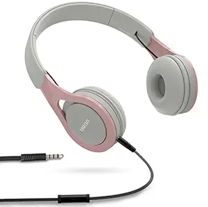 UBON Stereo Sound Wired On Ear Headphones with Mic, Pure Bass, Lightweight Adjustable Mic, Soft Ear Cushions & Integrated Volume Control, 3.5mm Aux Jack & 1.3 Meter Tangle-Free Cord | Headphones | Headphone | (Pink)