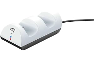 Trust Gaming GXT 254 Cargador Mando PS5, Base de Carga para PlayStation 5 DualSense, Alimentación USB, 2 Puertos, Estación de Carga Dual con Indicator LED - Blanco