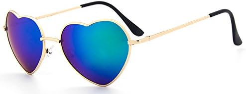 MOHAWK Ladies Heart Shape Metal Frame Designer Sunglasses UV400 (Green Mirror)