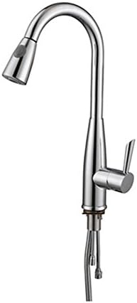 DZW Brass Single Lever High Arc Pull Down Kitchen Faucet with Retractable Pull Out Wand