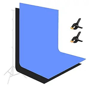 HIFFIN 8x12 ft Blue & Black Screen, Photography Backdrop Background with 2 Pcs Clip, Blue & Black Chromakey Panel for Photo Backdrop Video Studio, Muslin Background Screen for Photo Video Studio