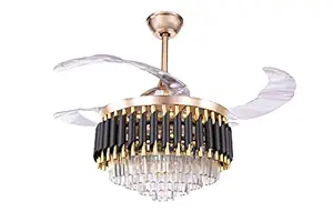 Hans Lighting Modern Ceiling Fan with 36W led Light, Remote Control Noiseless Retractable Crystals Chandelier Fan with 4 Pcs Anti dust blades (BIS Certified)