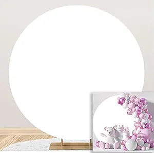 DASHAN White Round Backdrop 6.5x6.5ft Polyester Pure White Birthday Party Photography Background Banquet Press Conference Performance Cake Table Decoration for Adult Kids Portrait Photo Studio Props