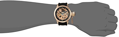 Invicta Men's Mechanical Watch with Rose Gold Dial Analogue Display and Black PU Strap 1090