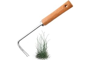 Ehuihuan Desherbeur Manuel à Manche en Bois, Outil de Jardinage Arrache Mauvaise Herbe, Griffe de Jardin Multifonctionnel pour l'Entretien et Le Soin des Jardins