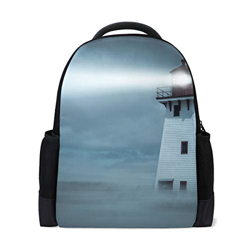 Preisvergleich Produktbild Schulrucksack Bookbag Daypack Nebelmeer Leuchtturm Landschaft Kunst wasserdicht für Mittelschule Reisen Mädchen Jungen